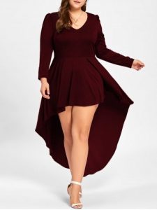 Plus Size Long Sleeve Cocktail Dress Wine Red Xl