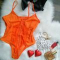 Orange Front Clasp Lace Corset Bodysuit