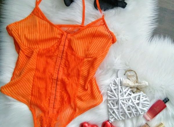 Orange Front Clasp Lace Corset Bodysuit